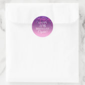 Aangepaste Paarse Glitter Drip Happy Birthday Ronde Sticker (Tas)