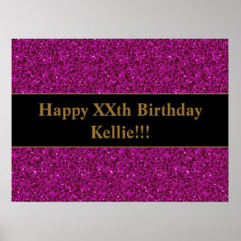 Aangepaste Paarse Glitter met bericht Verjaardag P Poster