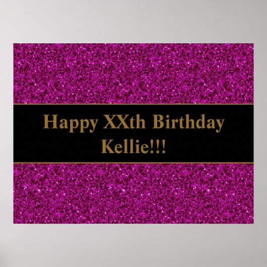 Aangepaste Paarse Glitter met bericht Verjaardag P Poster (Voorkant)