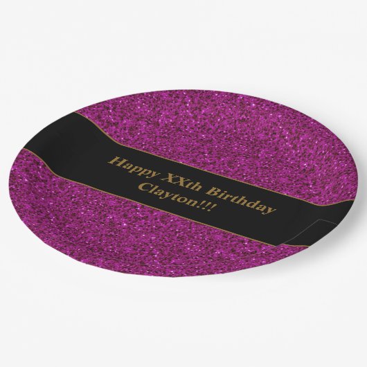 Aangepaste Paarse glitter met bericht verjaardagsf Papieren Bordje (Gekanteld)