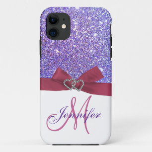 Aangepaste Paarse glitter, roze gedrukte knop Case-Mate iPhone Case