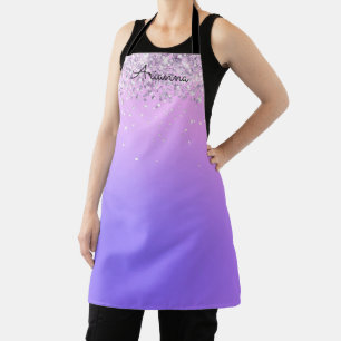Aangepaste Paarse glitternaam Kitchen Apron Schort