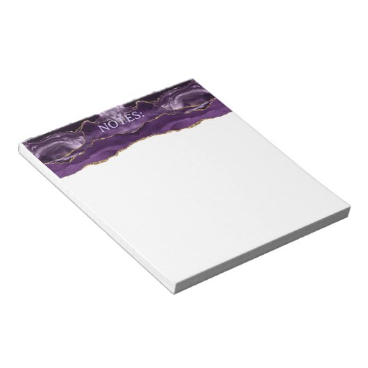 Aangepaste Paarse & Gold Agate Note Pad Notitieblok (Schuin)