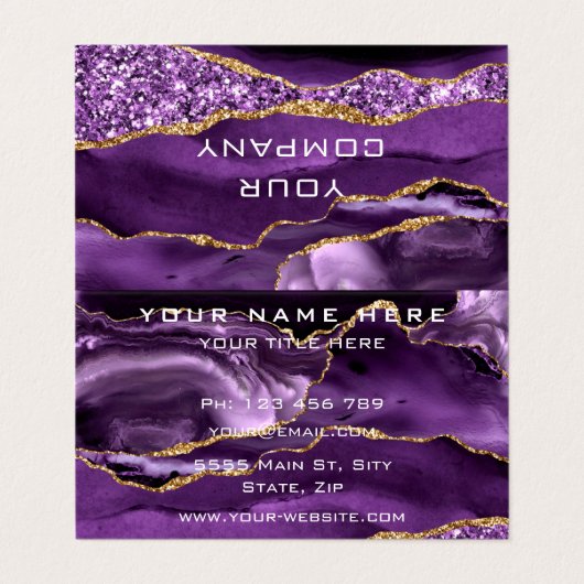 Aangepaste Paarse Gouden Glitter Business Card Tem Visitekaartje (Buitenkant ongevouwen)