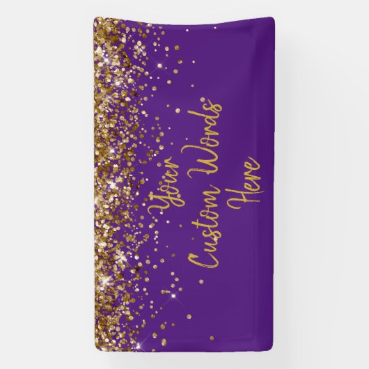 Aangepaste Paarse Gouden Verjaardagsfeest Fotohokj Spandoek (Verticaal)