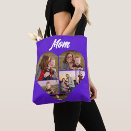 Aangepaste Paarse hartvormige familie fotocollage Tote Bag