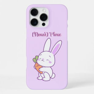 Aangepaste paarse Kawaii Bunny met wortel iPhone 16 Pro Max Hoesje
