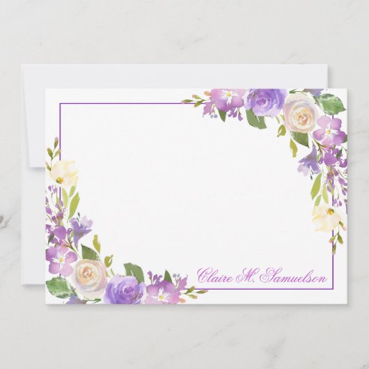 Aangepaste Paarse lavender Waterverf Floral Notitiekaartje (Voorkant)