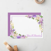 Aangepaste Paarse lavender Waterverf Floral Notitiekaartje (Voorkant / Achterkant in situ)