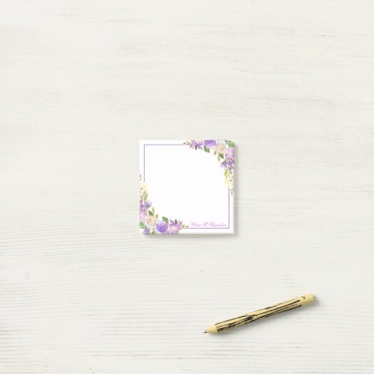 Aangepaste Paarse lavender Waterverf Floral Pos Post-it® Notes (Op bureau)