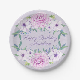 Aangepaste Paarse Lila Floral Birthday Party Papieren Bordje