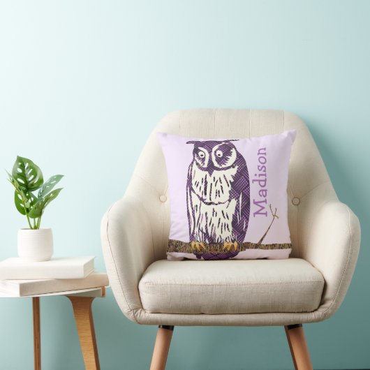 Aangepaste Paarse Limoen Baby Girl Modern Owl Kussen (Stoel)