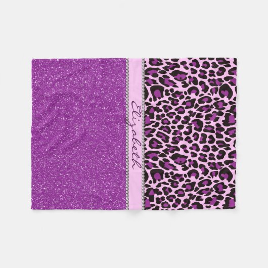Aangepaste Paarse luipaard Afdrukglitter Fleece Deken (Voorkant (Horizontaal))