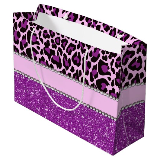 Aangepaste Paarse luipaard Afdrukglitter Groot Cadeauzakje (Achterkant Gekanteld)