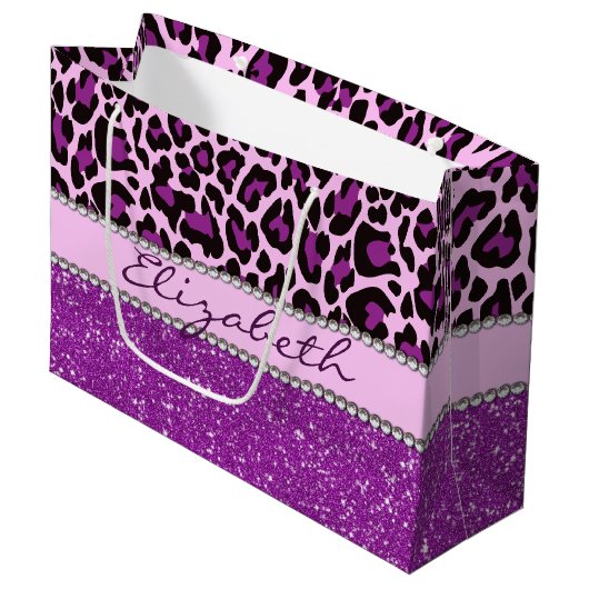 Aangepaste Paarse luipaard Afdrukglitter Groot Cadeauzakje (Voorkant Gekanteld)