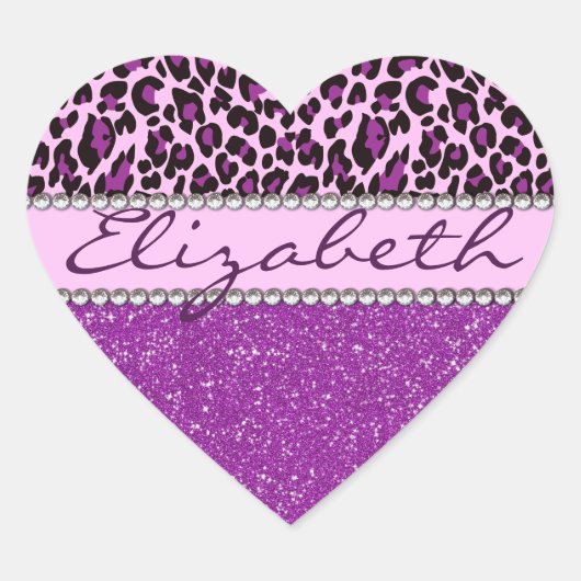Aangepaste Paarse luipaard Afdrukglitter Hart Sticker (Voorkant)