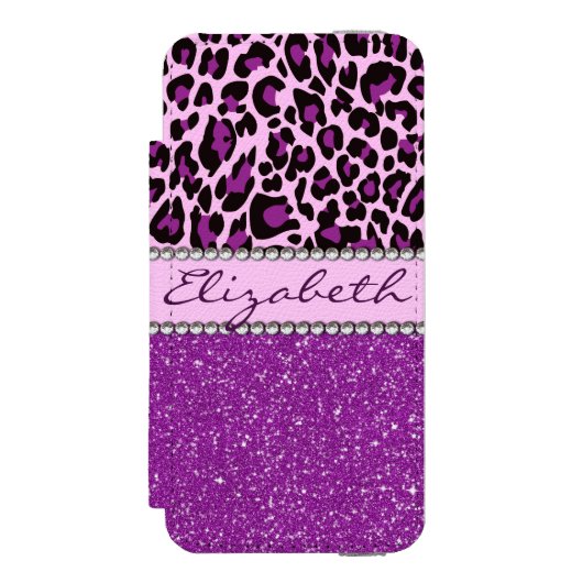 Aangepaste Paarse luipaard Afdrukglitter Incipio iPhone Portemonnee Hoesje (Voorkant Agenda)
