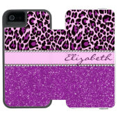Aangepaste Paarse luipaard Afdrukglitter Incipio iPhone Portemonnee Hoesje (Agenda Open)