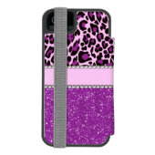 Aangepaste Paarse luipaard Afdrukglitter Incipio iPhone Portemonnee Hoesje (Agenda Achterkant)