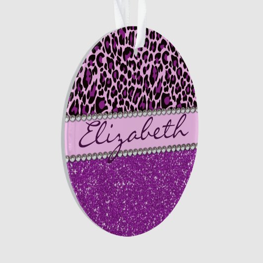Aangepaste Paarse luipaard Afdrukglitter Ornament (voorkant)