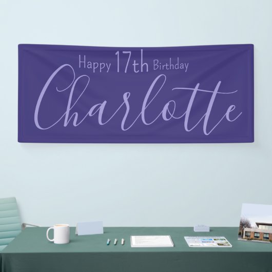 Aangepaste Paarse Modern Chic Happy 17th Birthday Spandoek (Beurs)