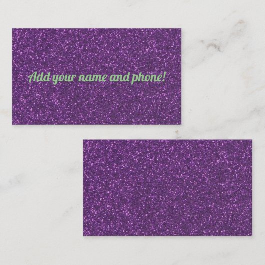 Aangepaste paarse mousserende glitter visitekaartje (Voorkant / Achterkant)