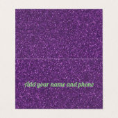 Aangepaste paarse mousserende glitter visitekaartje (Buitenkant ongevouwen)