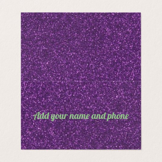Aangepaste paarse mousserende glitter visitekaartje (Buitenkant ongevouwen)