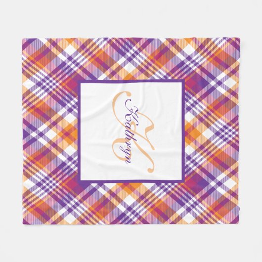 Aangepaste Paarse, Oranje en witte speldenbank Fleece Deken (Voorkant (Horizontaal))