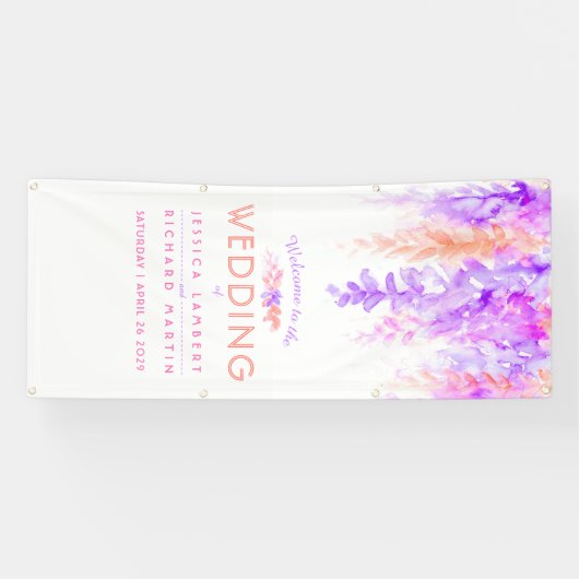 Aangepaste paarse oranje trouwkunst welkom banner (Horizontaal)