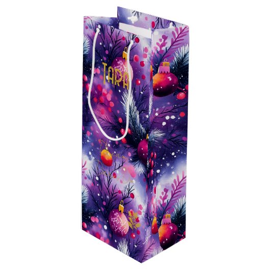 Aangepaste Paarse Ornament Kerstcadeau Tas Wijn Cadeautas (Voorkant Gekanteld)