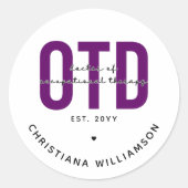 Aangepaste Paarse OTD Doctor in de ergotherapie Ronde Sticker (Voorkant)