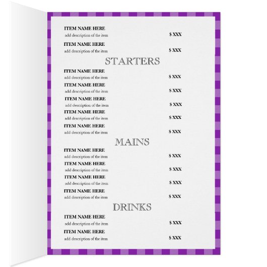 Aangepaste Paarse Pset Restaurantmenukaart (Binnen (Rechts))