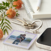 Aangepaste paarse rand foto witte liefde script  sleutelhanger (Voorkant Rechts)