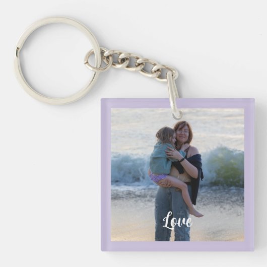 Aangepaste paarse rand foto witte liefde script  sleutelhanger (voorkant)