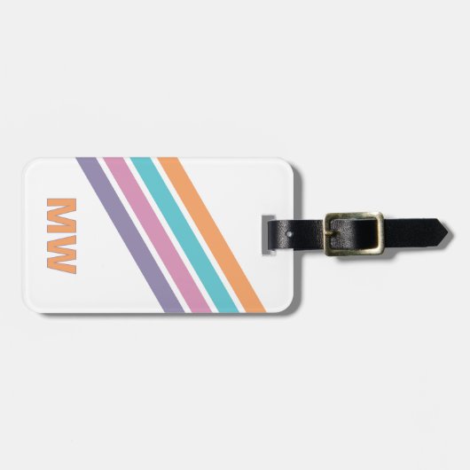 Aangepaste Paarse Roze Aqua Sinaasappel Retro Stri Bagagelabel (Voorkant horizontaal)