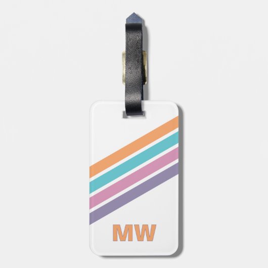 Aangepaste Paarse Roze Aqua Sinaasappel Retro Stri Bagagelabel (Achterkant verticaal)