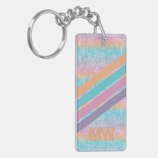 Aangepaste Paarse Roze Aqua Sinaasappel Retro Stri Sleutelhanger (Voorkant Links)