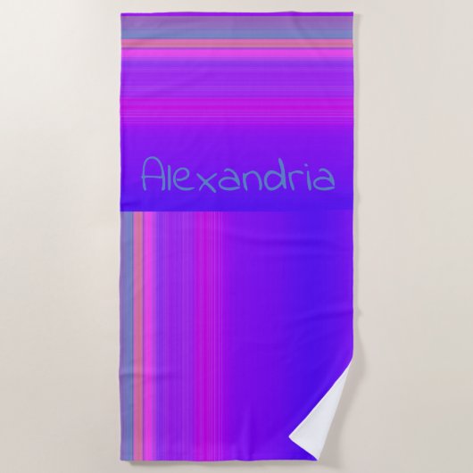Aangepaste Paarse roze ombre Stripe Strandlaken (Voorkant)