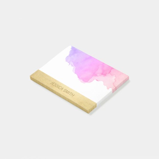 Aangepaste Paarse roze Waterverf Faux Gold Foil Post-it® Notes (Schuin)