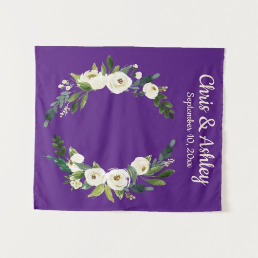 Aangepaste Paarse Rustic Greenery Wedding Backdrop Wandkleed (Voorkant (horizontaal))