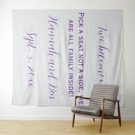 Aangepaste Paarse Script Wedding Achtergrond Wandkleed (In Situ (horizontaal))