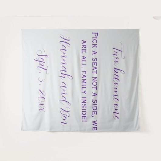 Aangepaste Paarse Script Wedding Achtergrond Wandkleed (Voorkant (horizontaal))