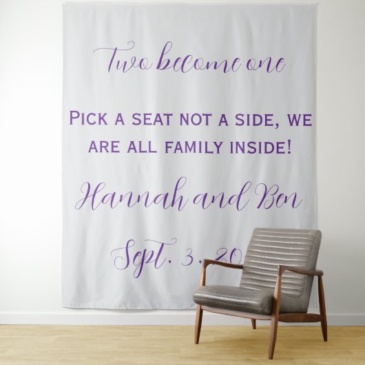 Aangepaste Paarse Script Wedding Achtergrond Wandkleed (In situ)