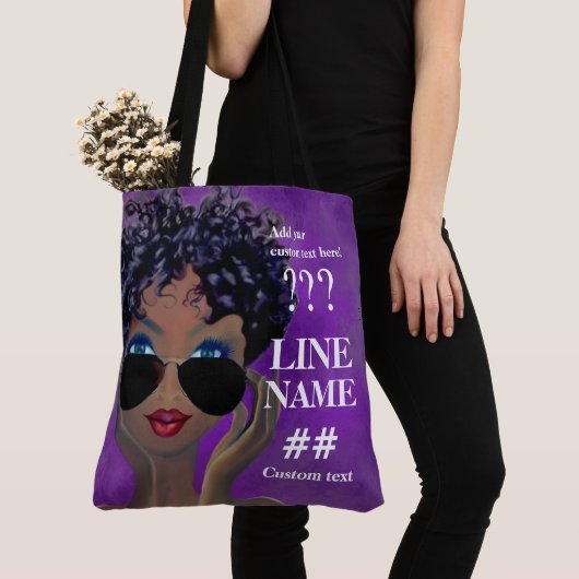 Aangepaste Paarse Sorority Black Art Tote Bag (Dichtbij)