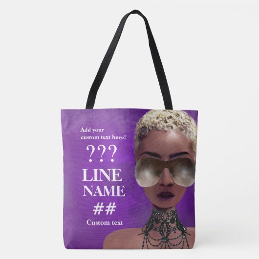 Aangepaste Paarse Sorority Black Art Tote Bag (Voorkant)