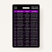 Aangepaste Paarse Speler Team Roster Kaart Sport B Badge (Achterkant)