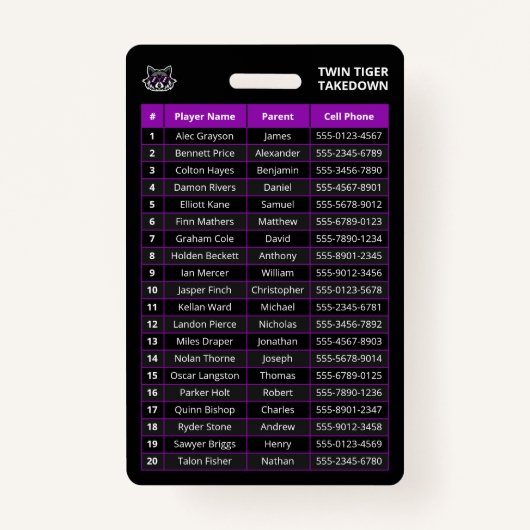 Aangepaste Paarse Speler Team Roster Kaart Sport B Badge (Achterkant)