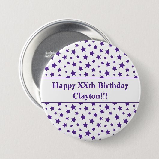 Aangepaste Paarse sterren met bericht Verjaardag B Ronde Button 7,6 Cm (Voorkant /achterkant)