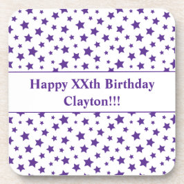 Aangepaste Paarse sterren met bericht verjaardagsf Bier Onderzetter